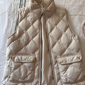 J. Crew Quilted Tan Vest with Gold Accents